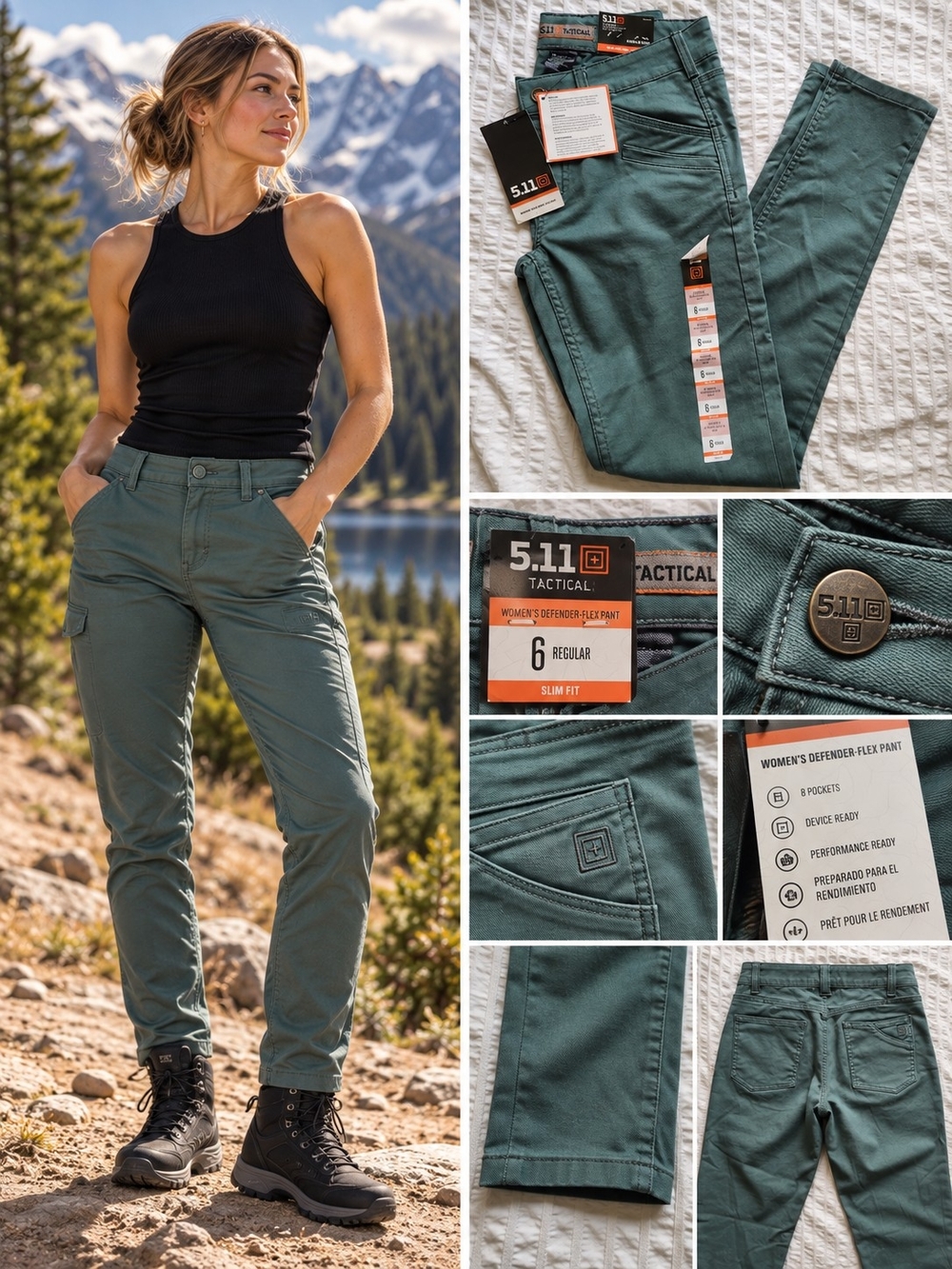 5.11 Tactical Women's Defender-Flex Pants in Olive Green - Slim Fit Sz. 6